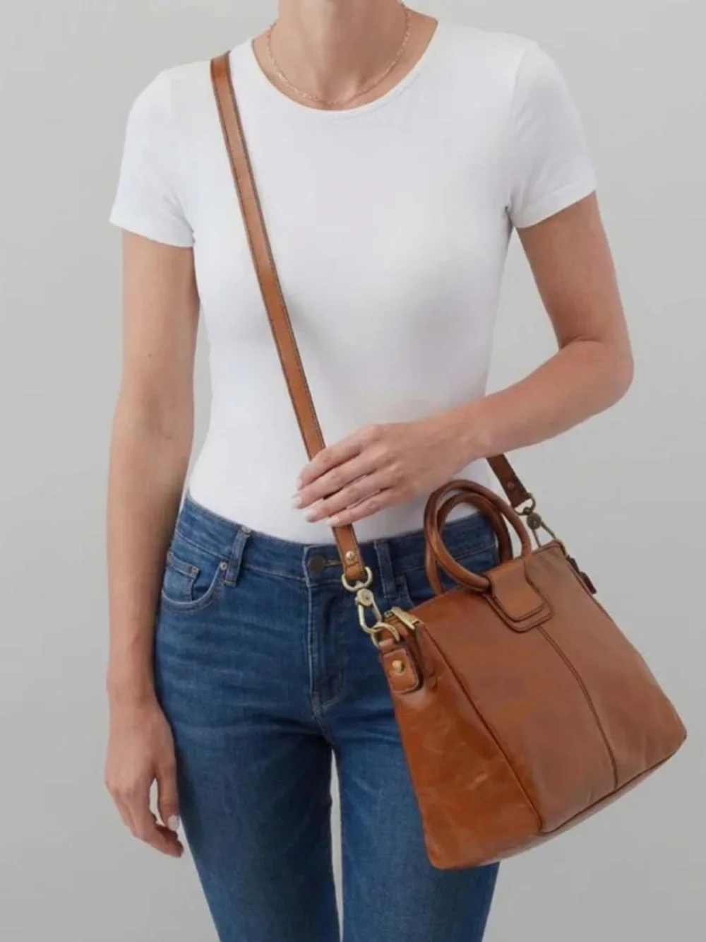 HOBO Tan Leather Crossbody Satchel with Removable Strap